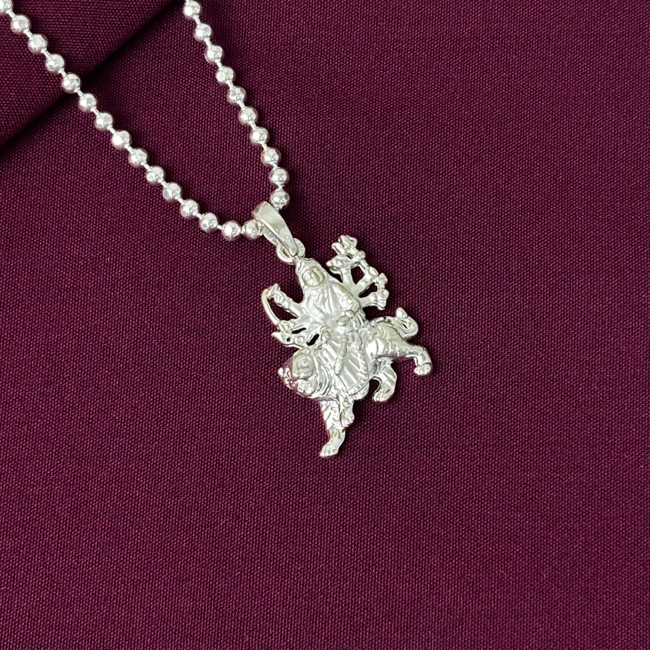 Kids 925 Sterling Silver Durga Mata Pendant Chain | Goddess Durga Silver Jewellery for Boys & Girls