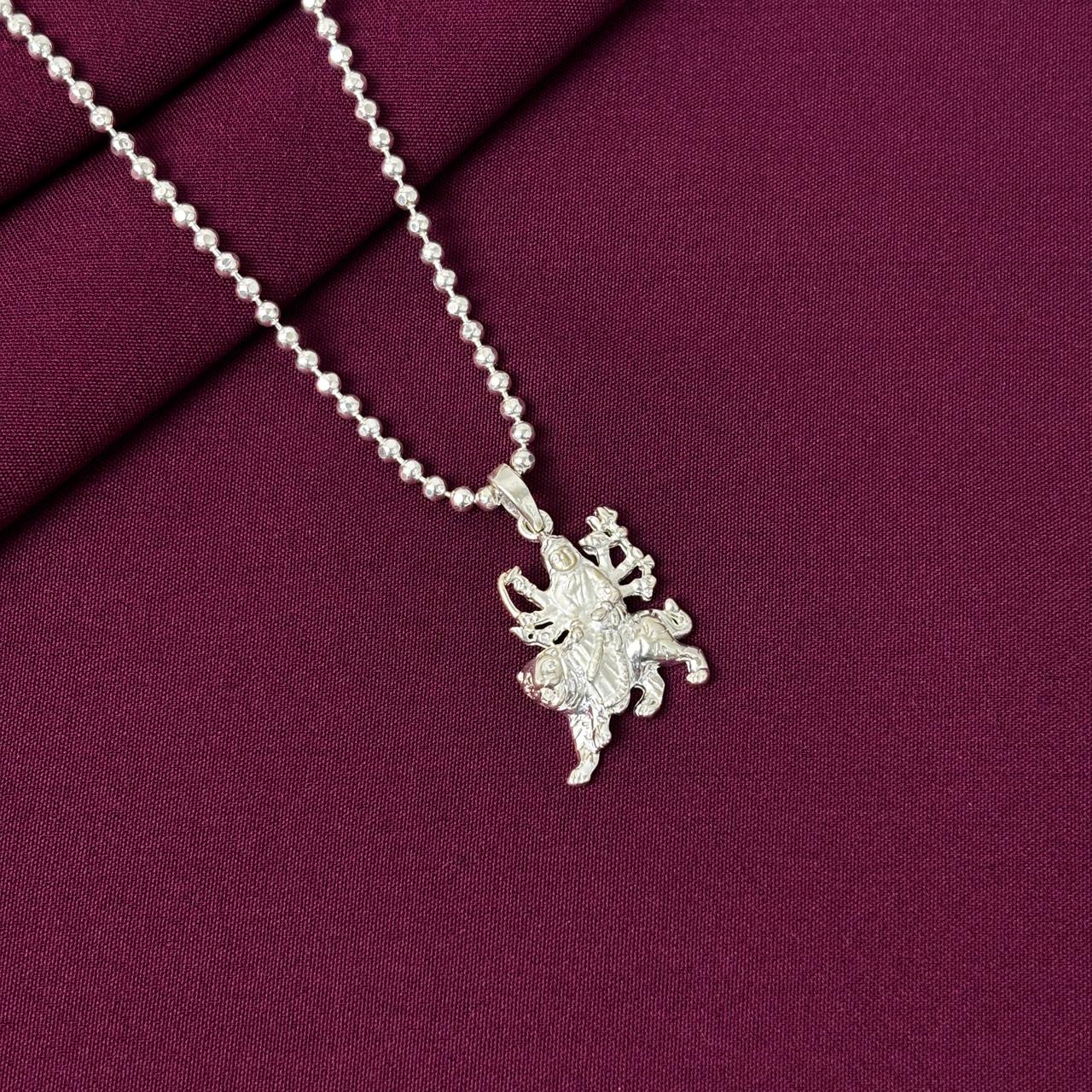 Kids 925 Sterling Silver Durga Mata Pendant Chain | Goddess Durga Silver Jewellery for Boys & Girls