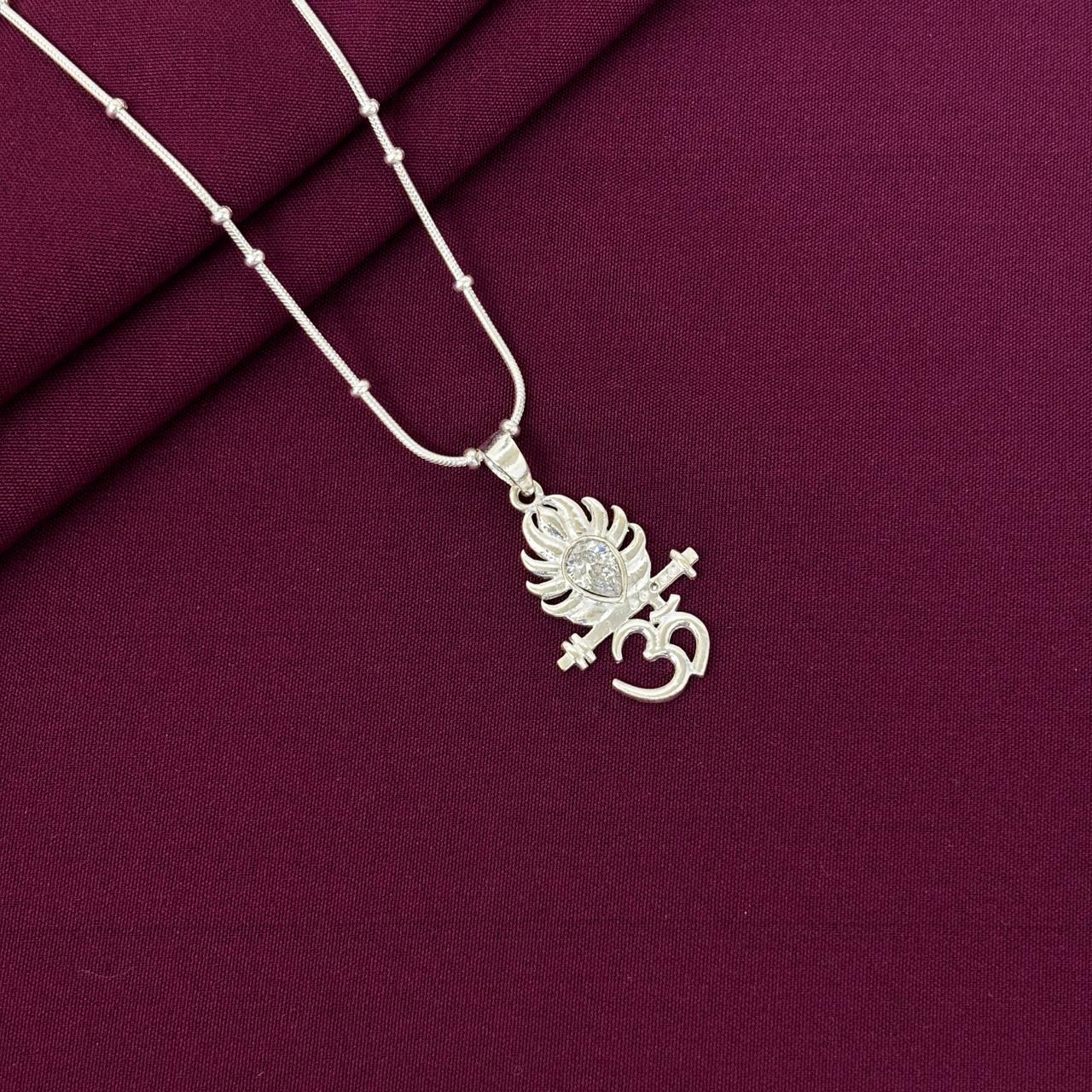 Kids 925 Sterling Silver Om Krishna Flute Pendant Chain with CZ Stone | Spiritual Jewellery for Boys & Girls