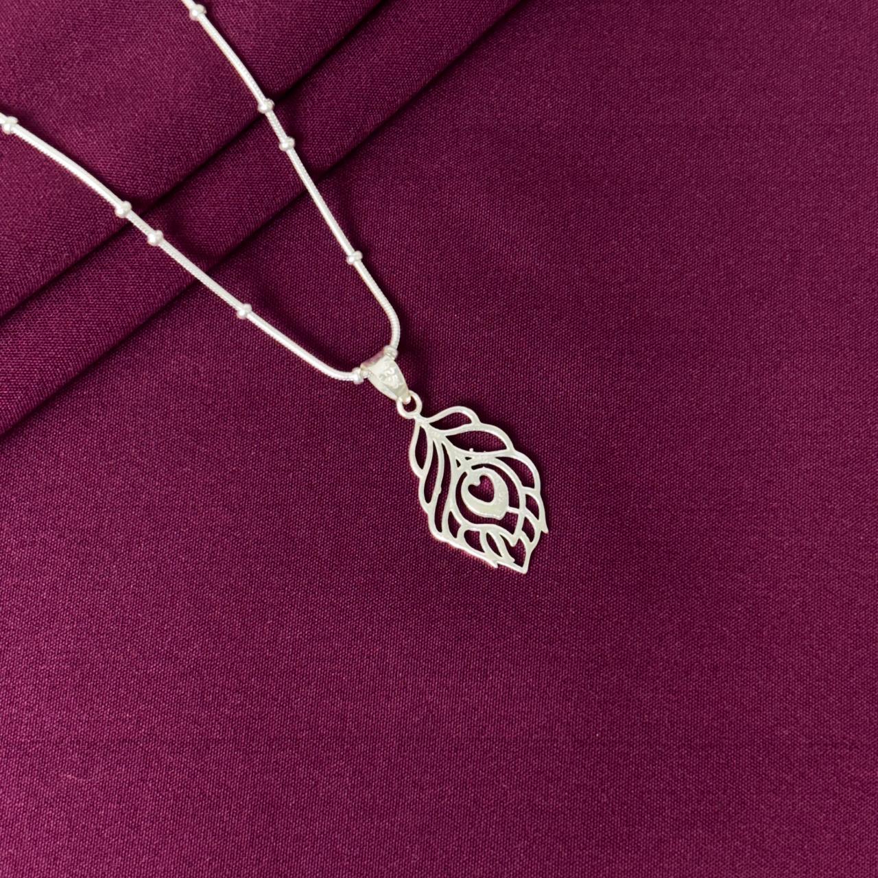 925 Sterling Silver Peacock Feather Pendant Chain for Men & Women | Krishna Inspired Feather Necklace