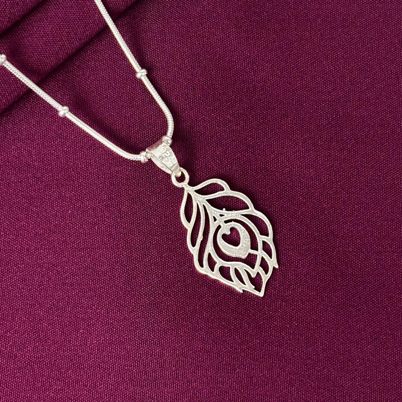 925 Sterling Silver Peacock Feather Pendant Chain for Men & Women | Krishna Inspired Feather Necklace