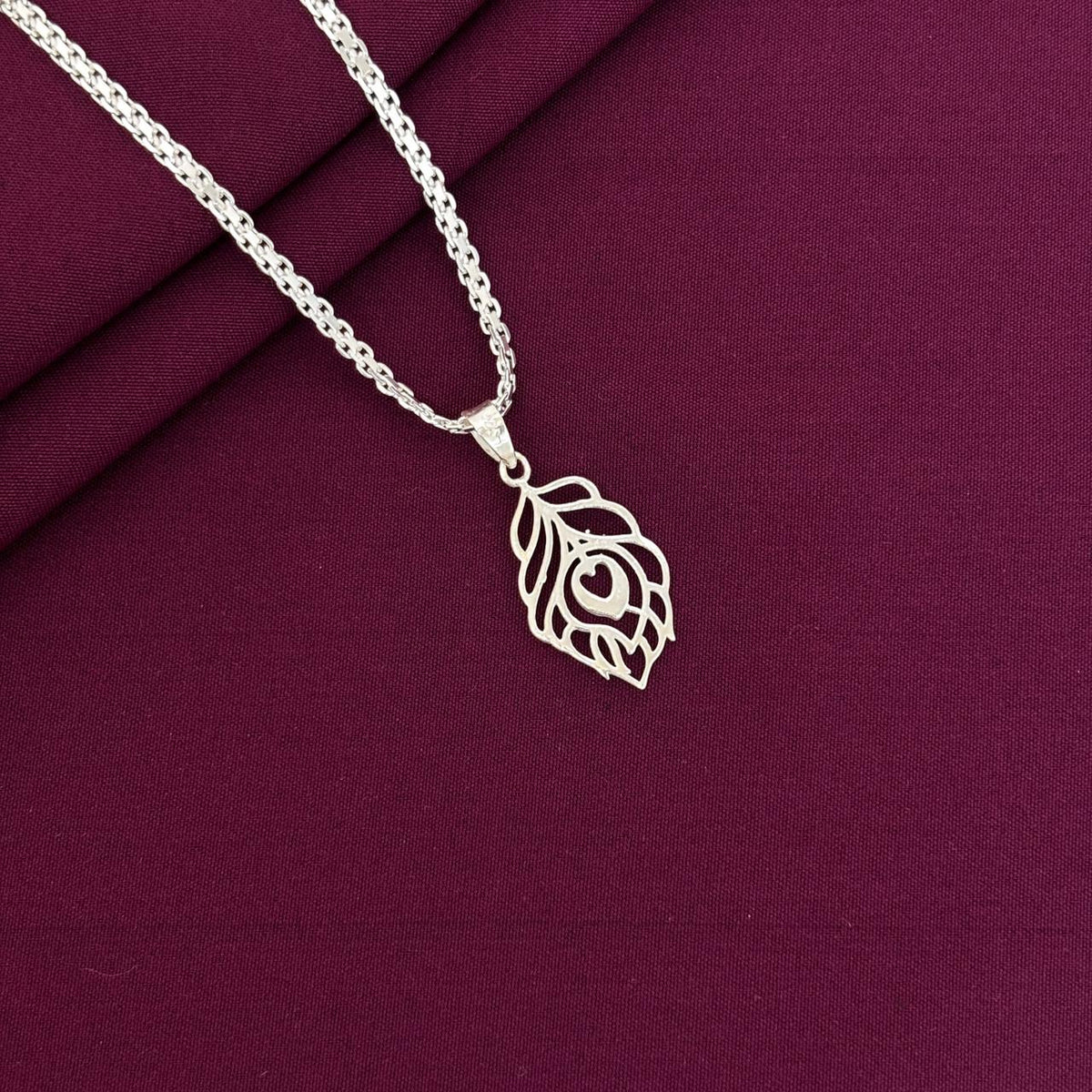 925 Sterling Silver Peacock Feather Pendant Chain for Men & Women | Krishna Inspired Feather Necklace