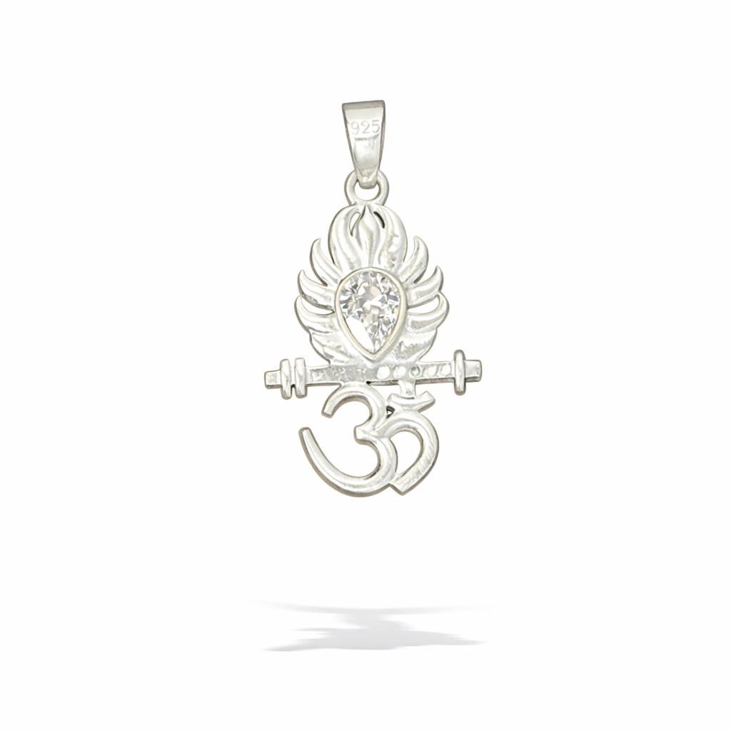 Kids 925 Sterling Silver Om Krishna Flute Pendant Chain with CZ Stone | Spiritual Jewellery for Boys & Girls