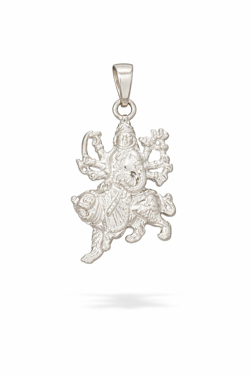 Kids 925 Sterling Silver Durga Mata Pendant Chain | Goddess Durga Silver Jewellery for Boys & Girls