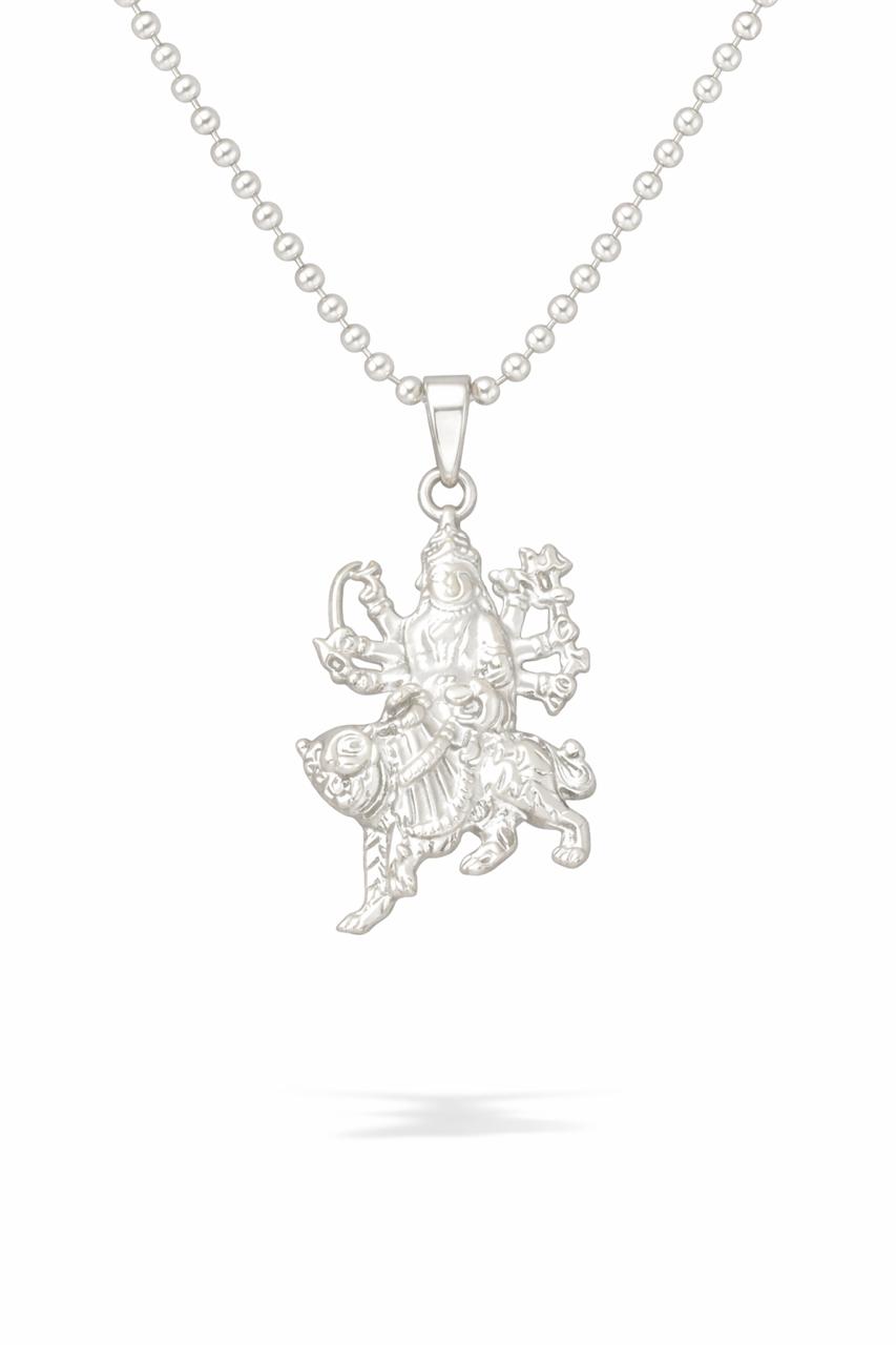 Kids 925 Sterling Silver Durga Mata Pendant Chain | Goddess Durga Silver Jewellery for Boys & Girls