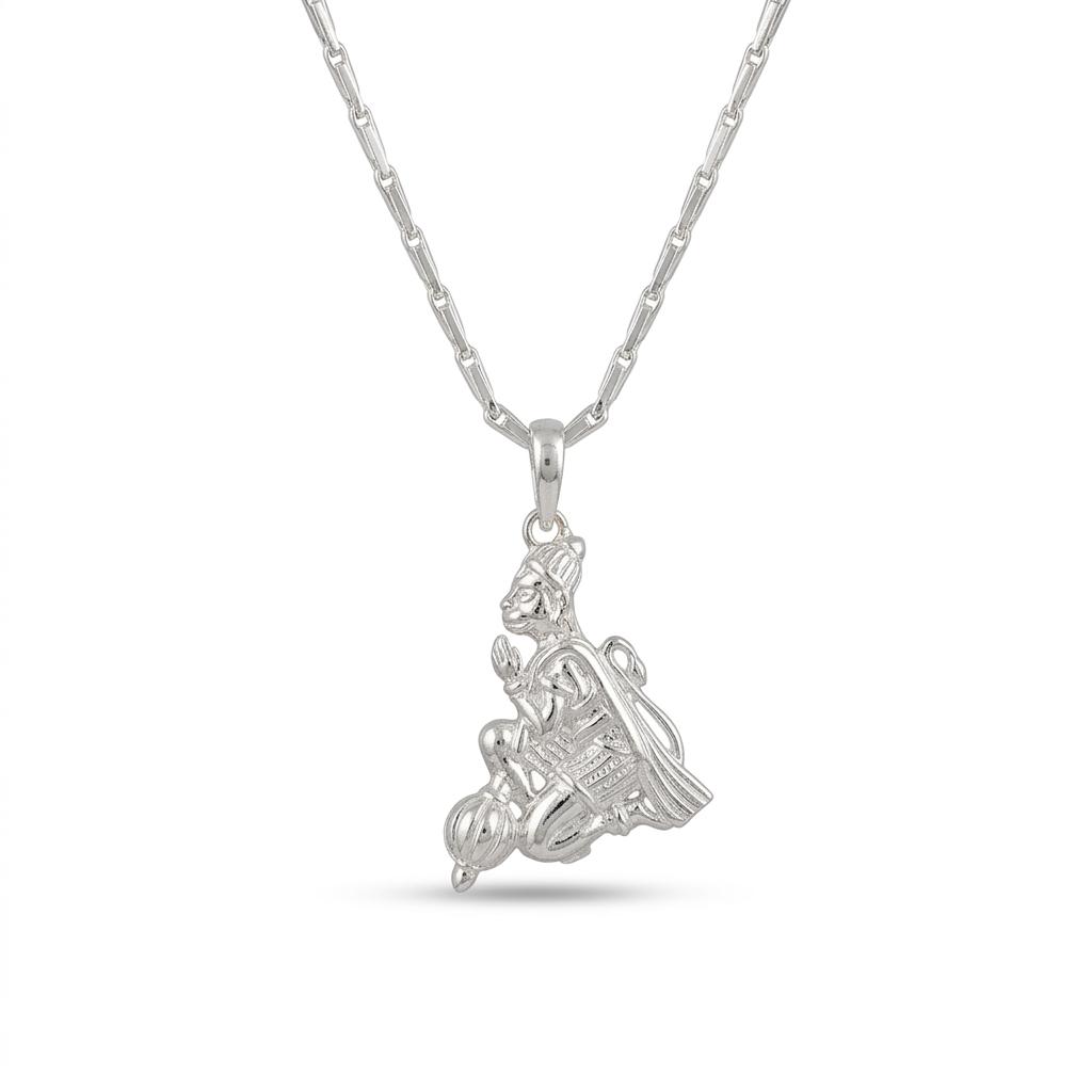 925 Sterling Silver Veer Hanuman Pendant Chain for Men | Bajrangbali Blessing Pendant with Gada