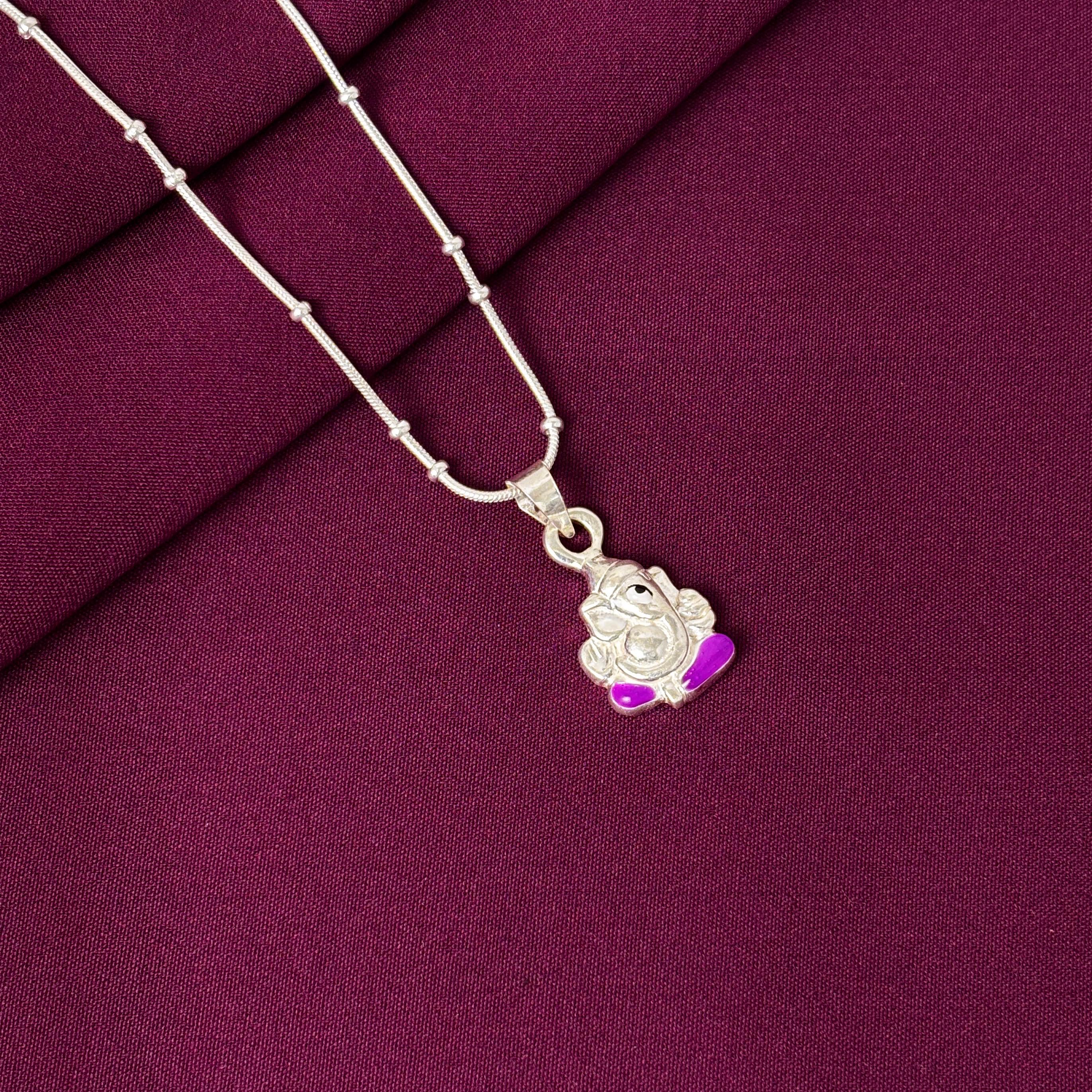 Kids 925 Sterling Silver Ganesha Pendant Chain | Cute Ganpati Silver Necklace for Boys & Girls