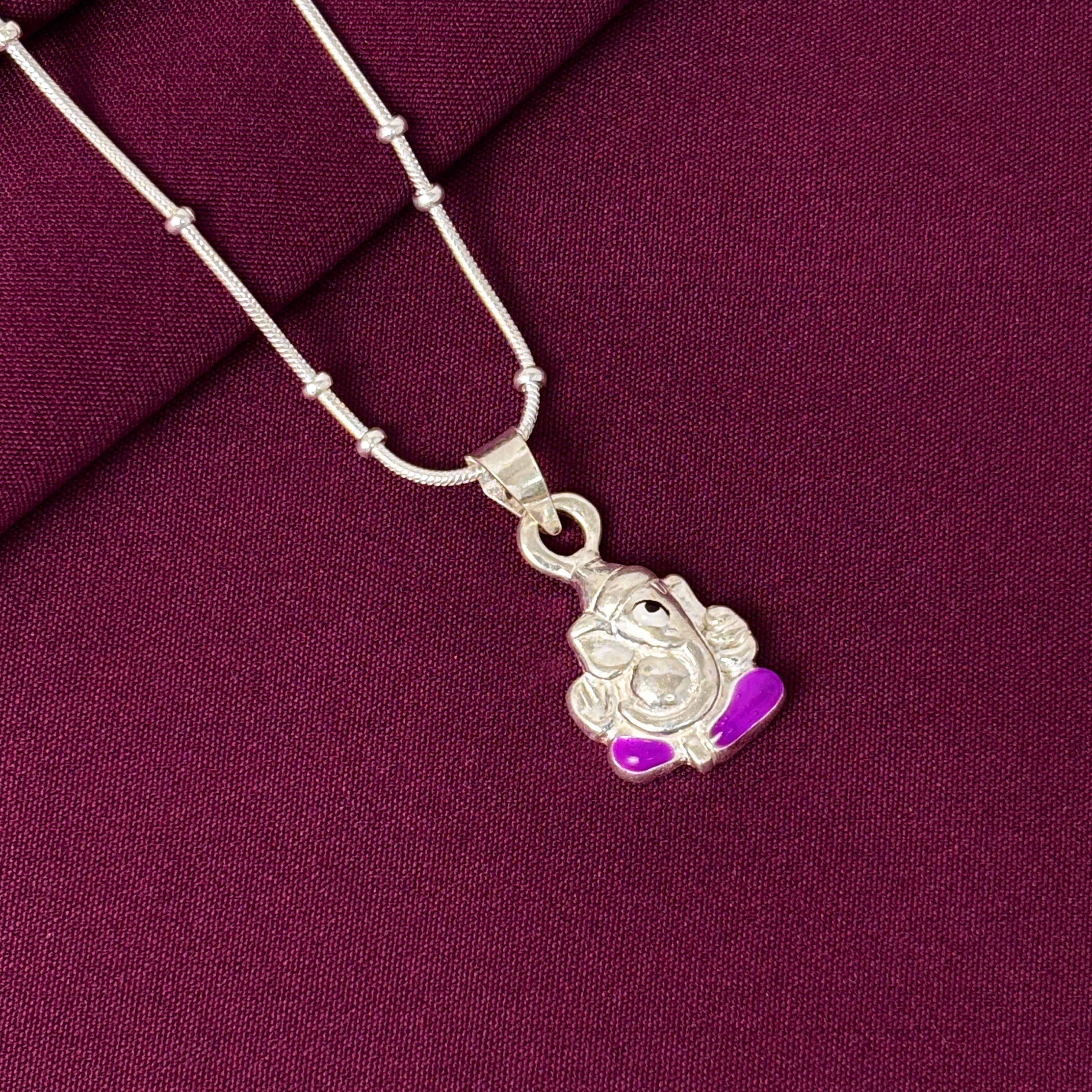 Kids 925 Sterling Silver Ganesha Pendant Chain | Cute Ganpati Silver Necklace for Boys & Girls