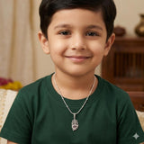 Kids 925 Sterling Silver Peacock Feather Pendant Chain | Krishna Mor Pankh Jewellery for Boys & Girls
