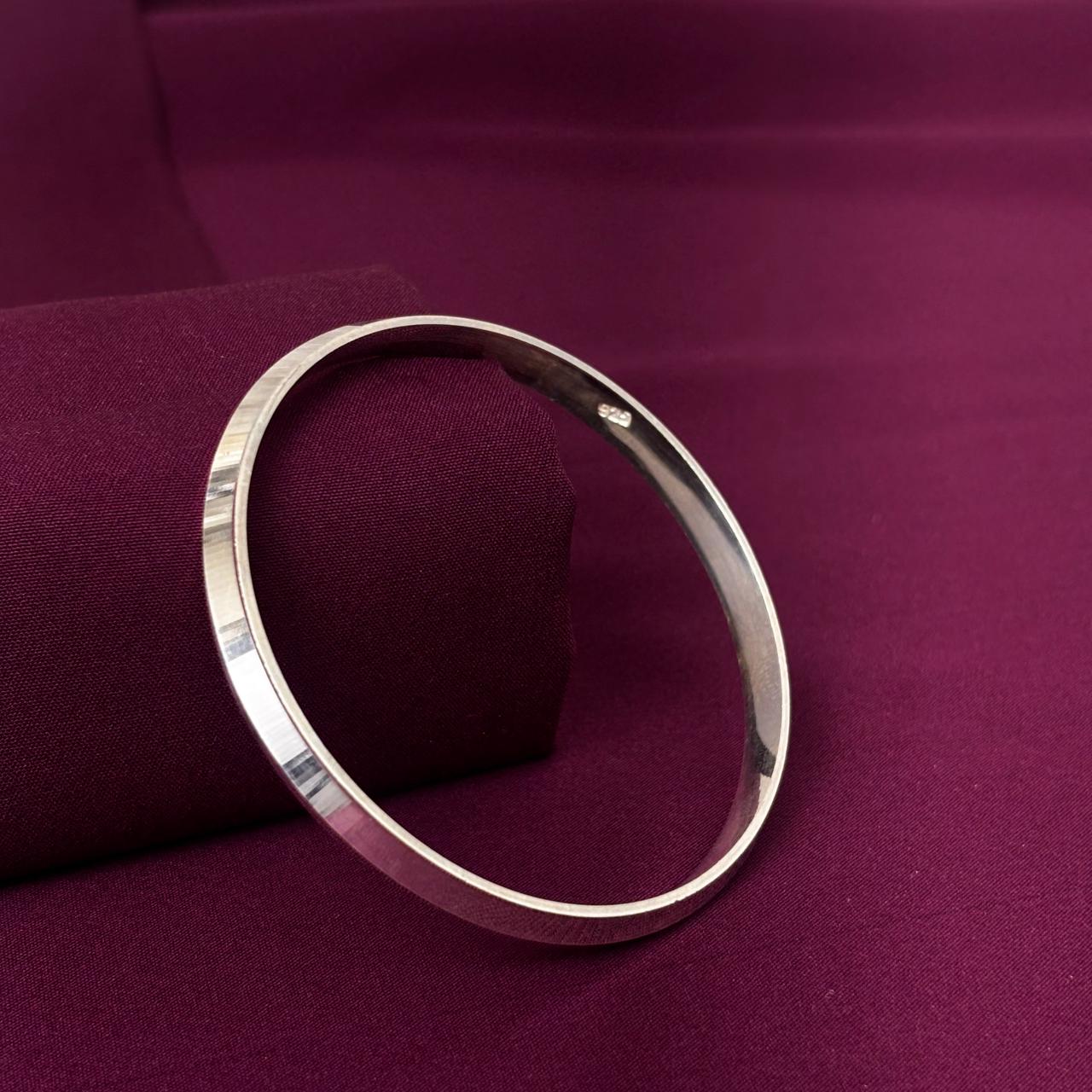 Men’s 925 Sterling Silver Minimal Flat Kada | Premium Mirror Finish Bracelet for Men