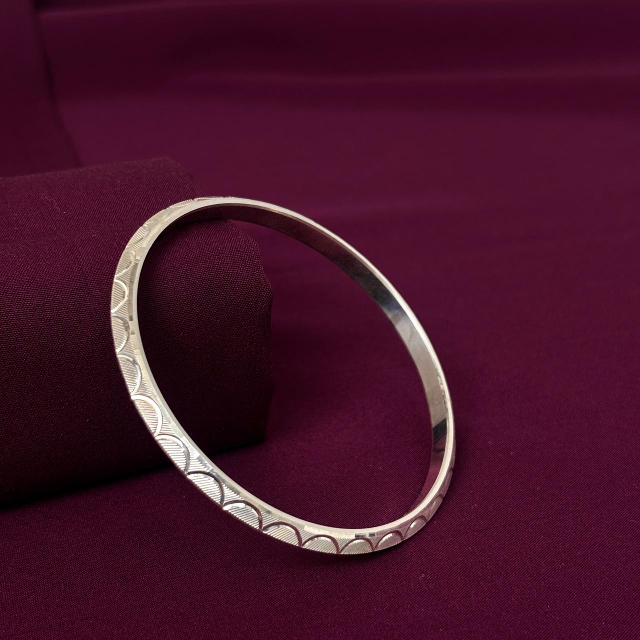 Men’s 925 Sterling Silver Engraved Flat Kada | Designer Pattern Bracelet for Men