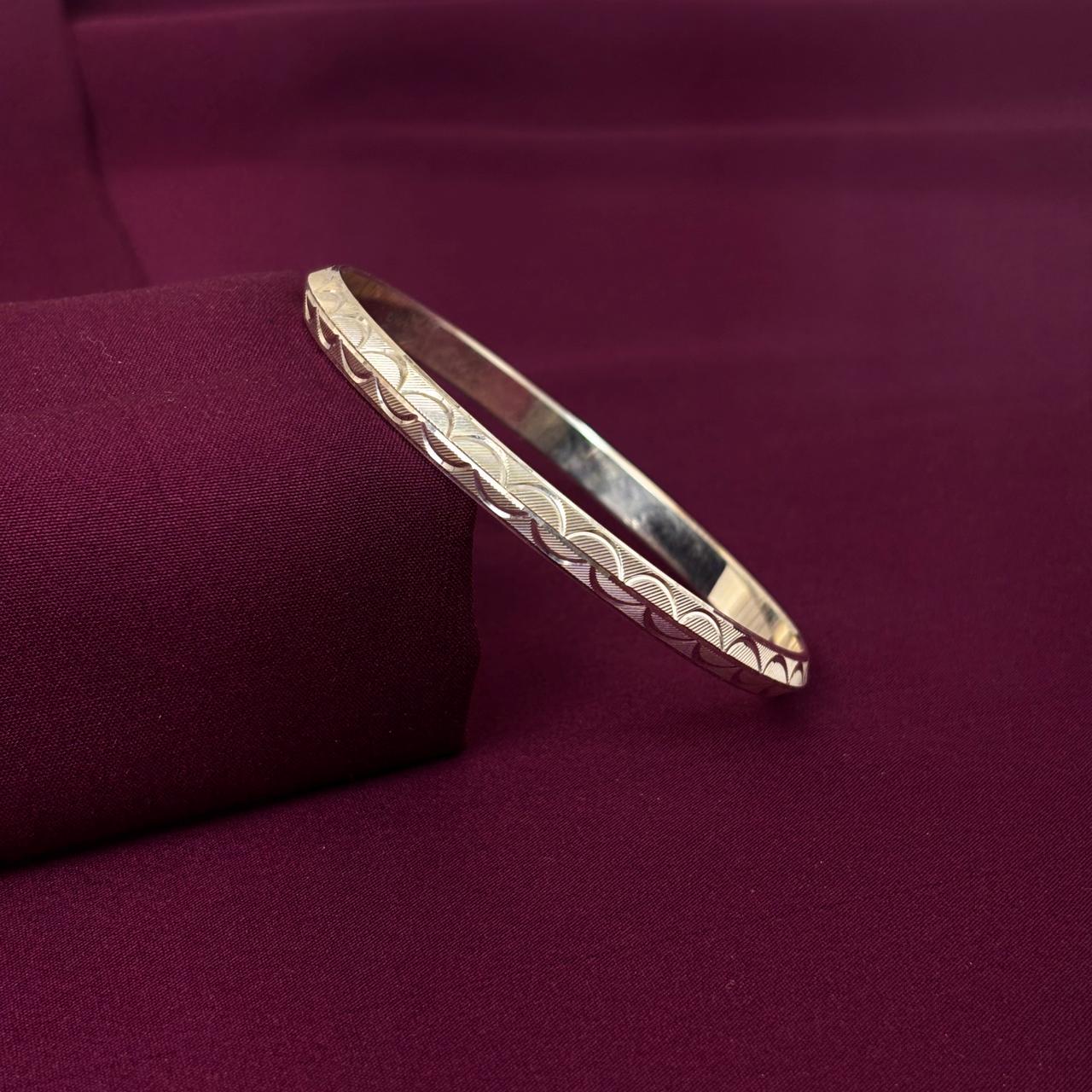 Men’s 925 Sterling Silver Engraved Flat Kada | Designer Pattern Bracelet for Men