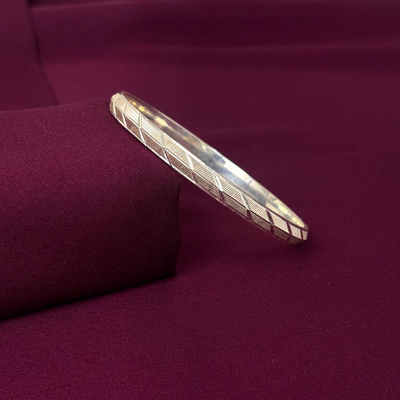 Men’s 925 Sterling Silver Engraved Pattern Kada | Textured Designer Bracelet for Men