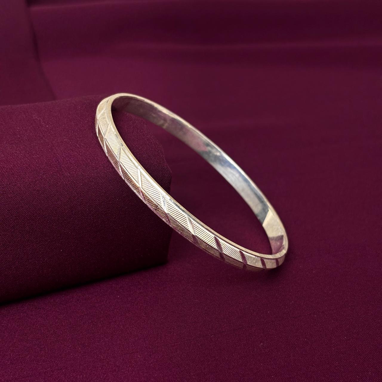 Men’s 925 Sterling Silver Engraved Pattern Kada | Textured Designer Bracelet for Men