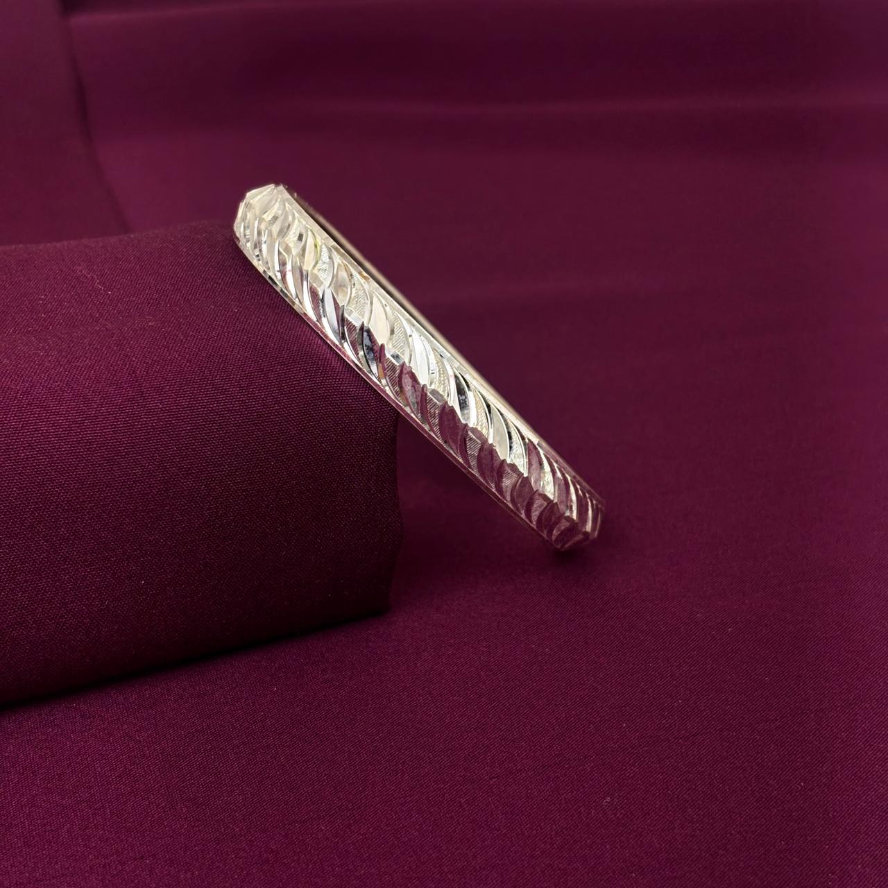 Men’s 925 Sterling Silver Cut Pattern Kada | Faceted Engraved Designer Bracelet for Men