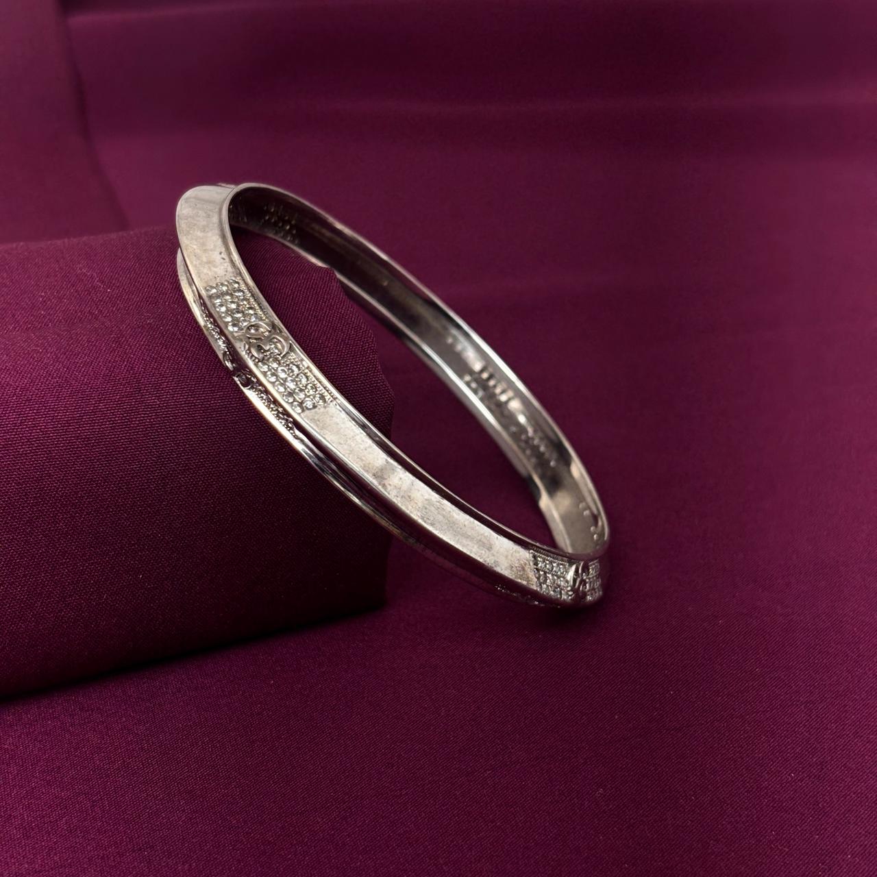 Men’s 925 Sterling Silver Om Kada with CZ Stones | Spiritual Designer Bracelet for Men
