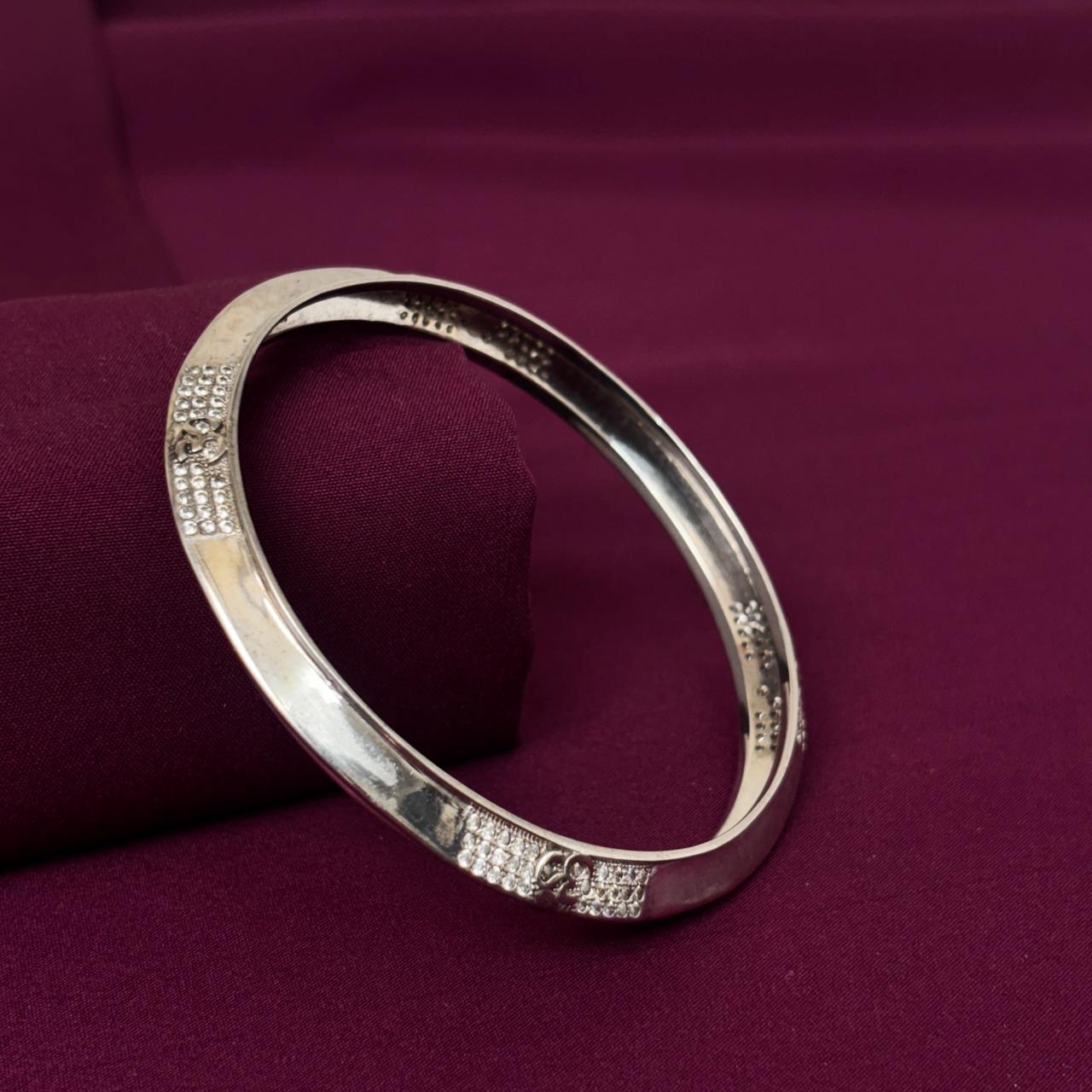 Men’s 925 Sterling Silver Om Kada with CZ Stones | Spiritual Designer Bracelet for Men