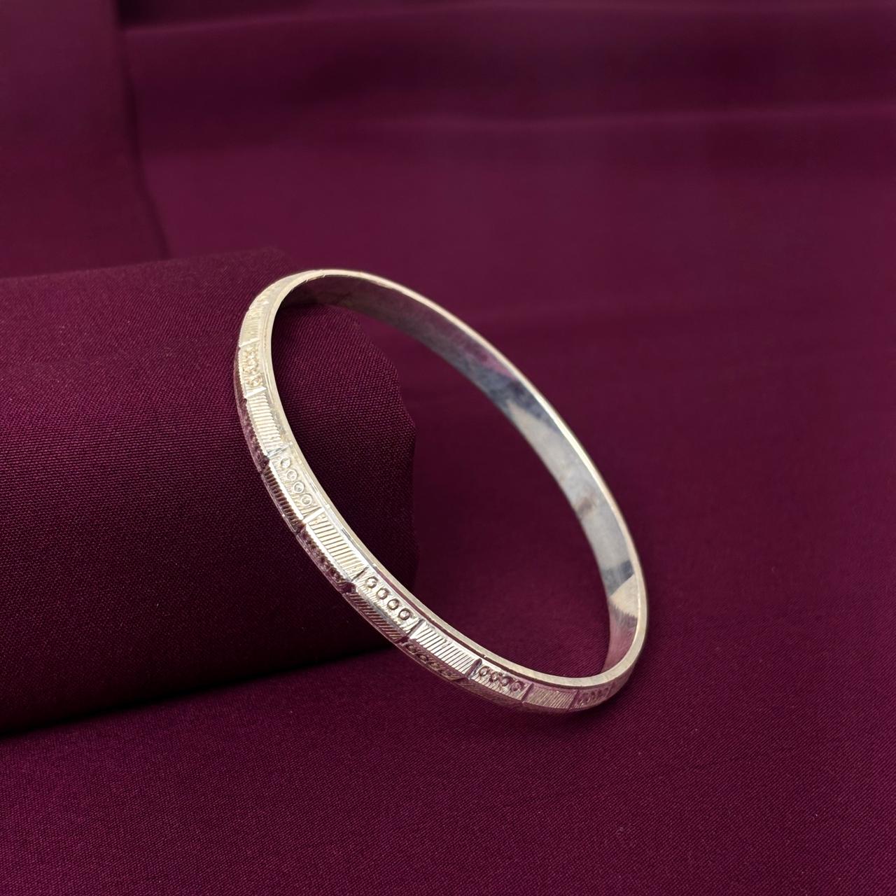 Men’s 925 Sterling Silver Geometric Engraved Kada | Striped Designer Bracelet for Men