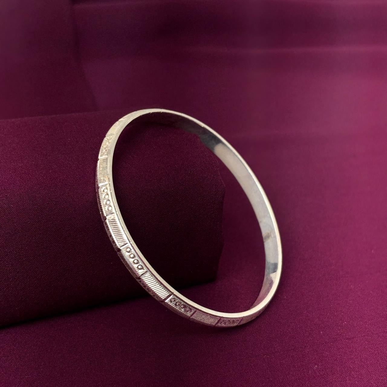 Men’s 925 Sterling Silver Geometric Engraved Kada | Striped Designer Bracelet for Men