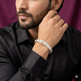 Men’s 925 Sterling Silver Checkered Engraved Kada | Block Pattern Designer Bracelet for Men