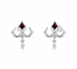 Zaviraa 925 Sterling Silver Trishul Stud Earrings for Women | Shiv Trident Design with Red Stone | Spiritual Silver Jewellery