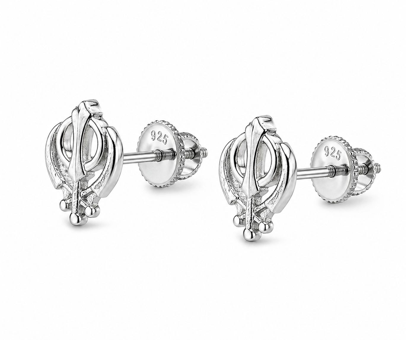 Zaviraa 925 Sterling Silver Khanda Stud Earrings for Women | Sikh Symbol Silver Earrings | Pure Chandi Spiritual Jewellery