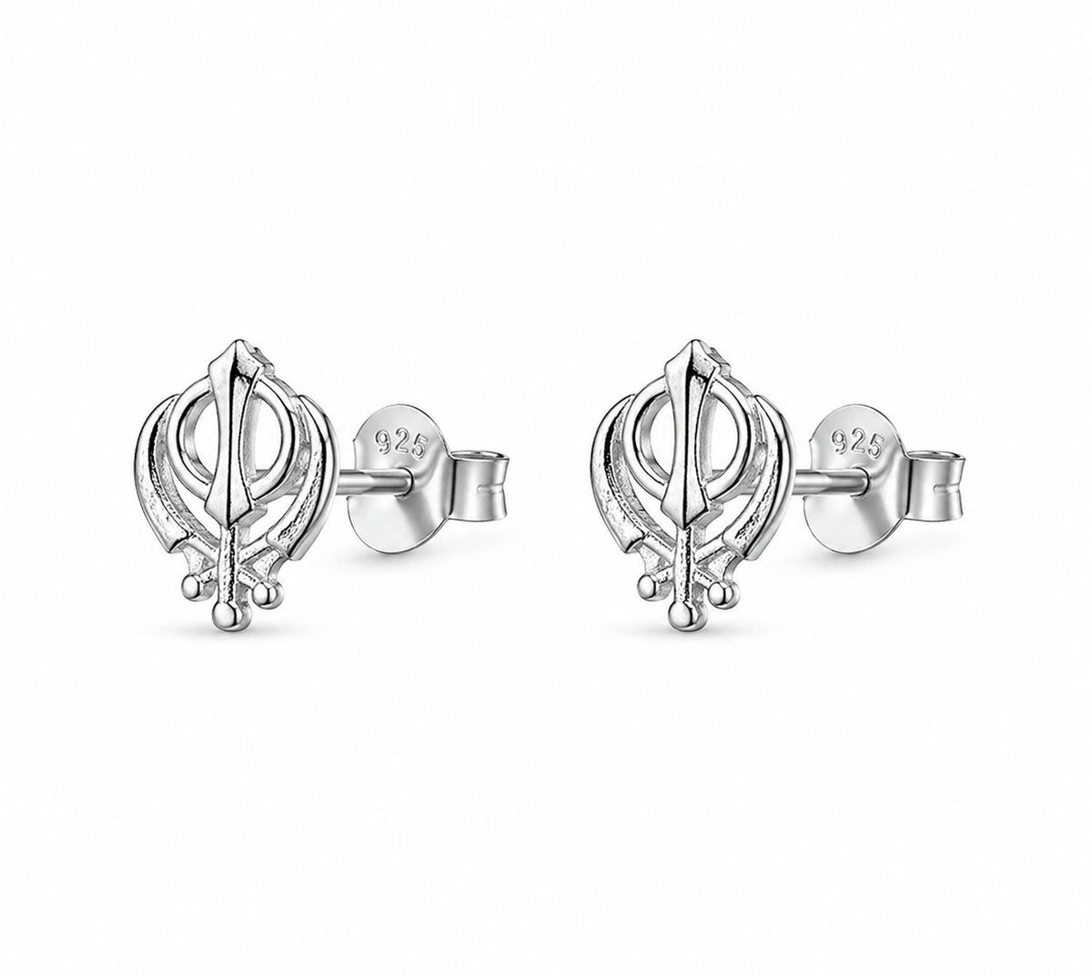 Zaviraa 925 Sterling Silver Khanda Stud Earrings for Women | Sikh Symbol Silver Earrings | Pure Chandi Spiritual Jewellery