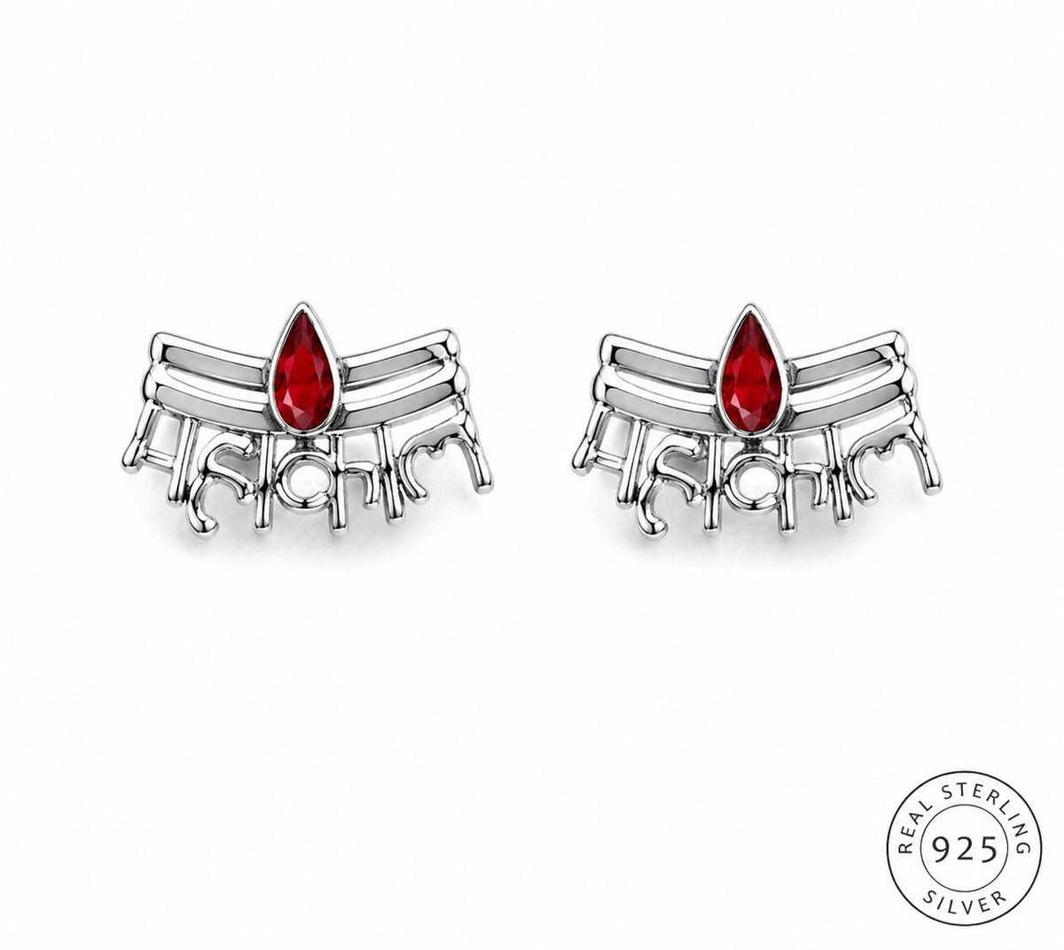 Zaviraa 925 Sterling Silver Mahakal Stud Earrings for Women | Mahadev Tripund Tilak Design with Red Meena | Spiritual Silver Jewellery