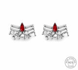 Zaviraa 925 Sterling Silver Mahakal Stud Earrings for Women | Mahadev Tripund Tilak Design with Red Meena | Spiritual Silver Jewellery