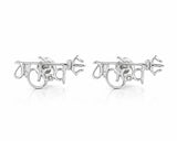 Zaviraa 925 Sterling Silver Mahadev Stud Earrings for Women | Shiv Naam with Trishul Design | Pure Chandi Spiritual Jewellery