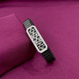 925 Sterling Silver Men’s Bracelet – Stretchable Band with Geometric Design | Premium Black Elastic Wrist Bracelet for Men
