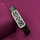 925 Sterling Silver Men’s Bracelet – Stretchable Band with Geometric Design | Premium Black Elastic Wrist Bracelet for Men