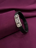 925 Sterling Silver Men’s Bracelet – Geometric Square Design Stretchable Black Band | Premium Stylish Bracelet for Men