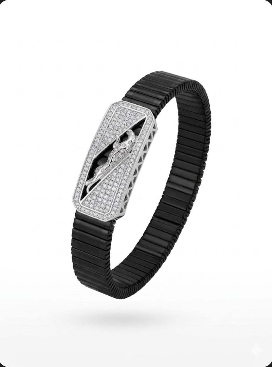Zaviraa Cubic Zirconia Diamond Studed 925 Silver Jaguar Stretchable Band
