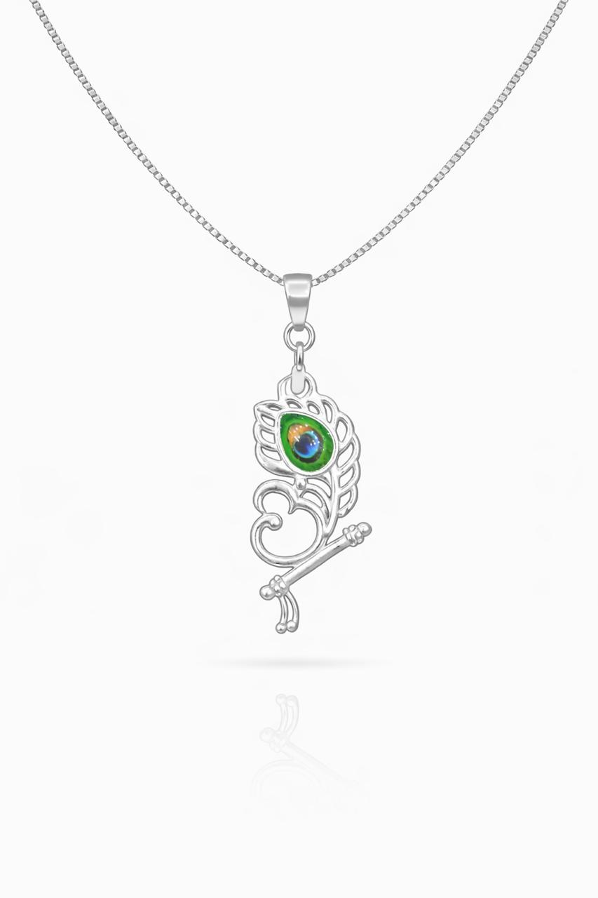 Zaviraa Divine Mor Pankh & Bansuri Silver Pendant with Chain