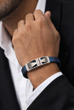 Zaviraa Art Deco Fan 925 Sterling Silver Iced-Out Bracelet with Royal Blue Stretch Band