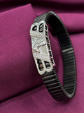 Zaviraa Spirit Stallion 925 Sterling Silver Horse Motif Bracelet with Black Stretch Band