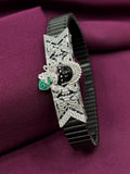 Zaviraa Divine Shrinathji 925 Sterling Silver Bracelet with Black Stretch Band