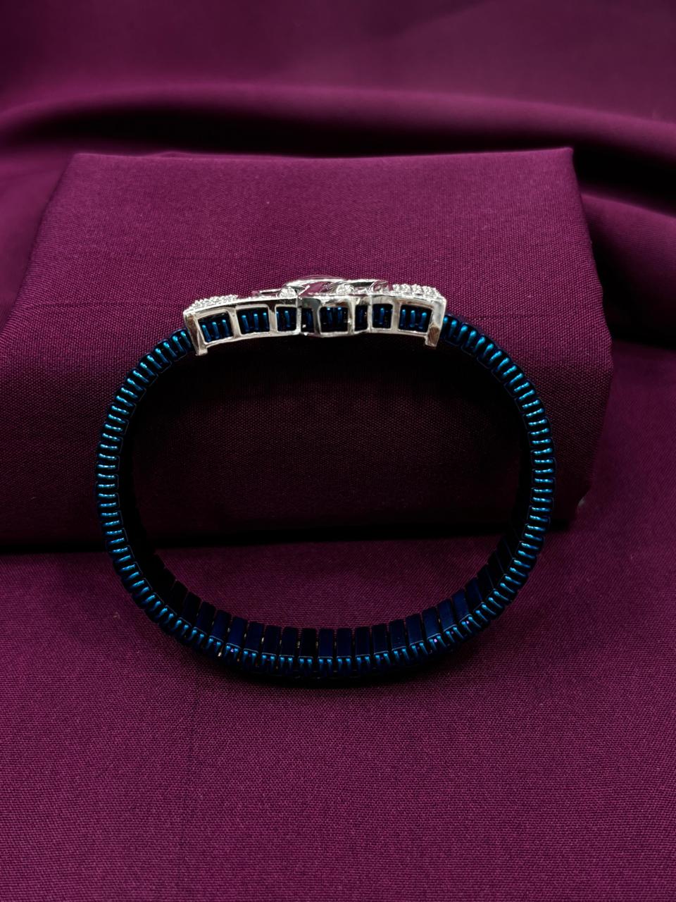 Zaviraa Divine Ganesha 925 Sterling Silver Bracelet with Royal Blue Stretch Band