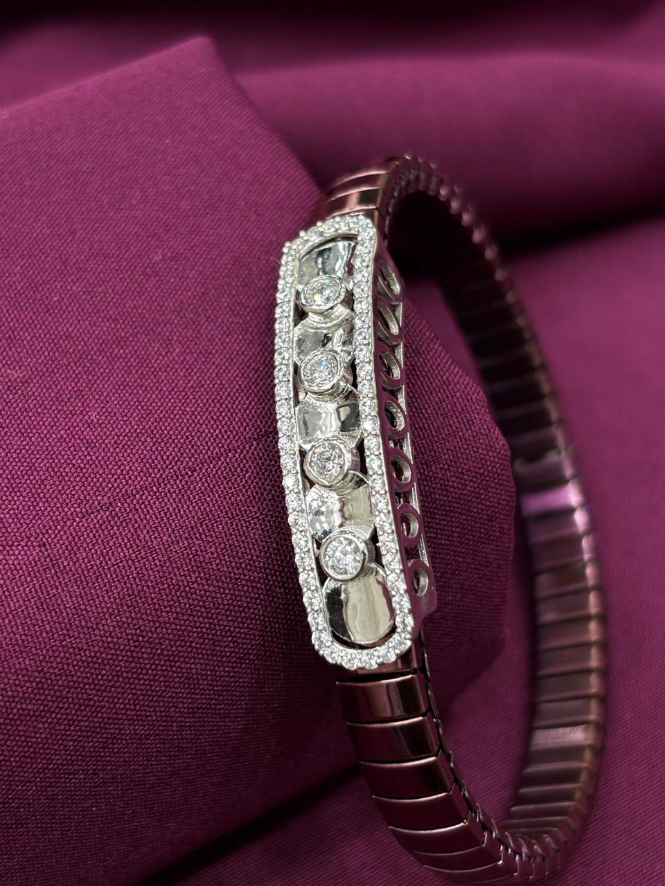 Zaviraa Celestial Seven-Stone 925 Sterling Silver Bracelet with Bronze-Brown Stretch Band