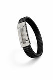 Zaviraa Urban Edge 925 Sterling Silver Iced-Out Bracelet with Black Stretch Band