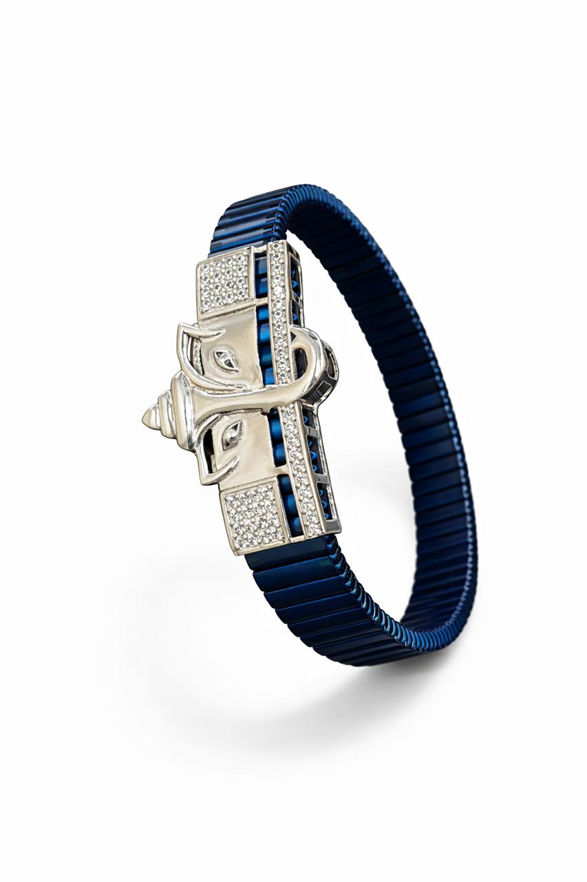Zaviraa Divine Ganesha 925 Sterling Silver Bracelet with Royal Blue Stretch Band