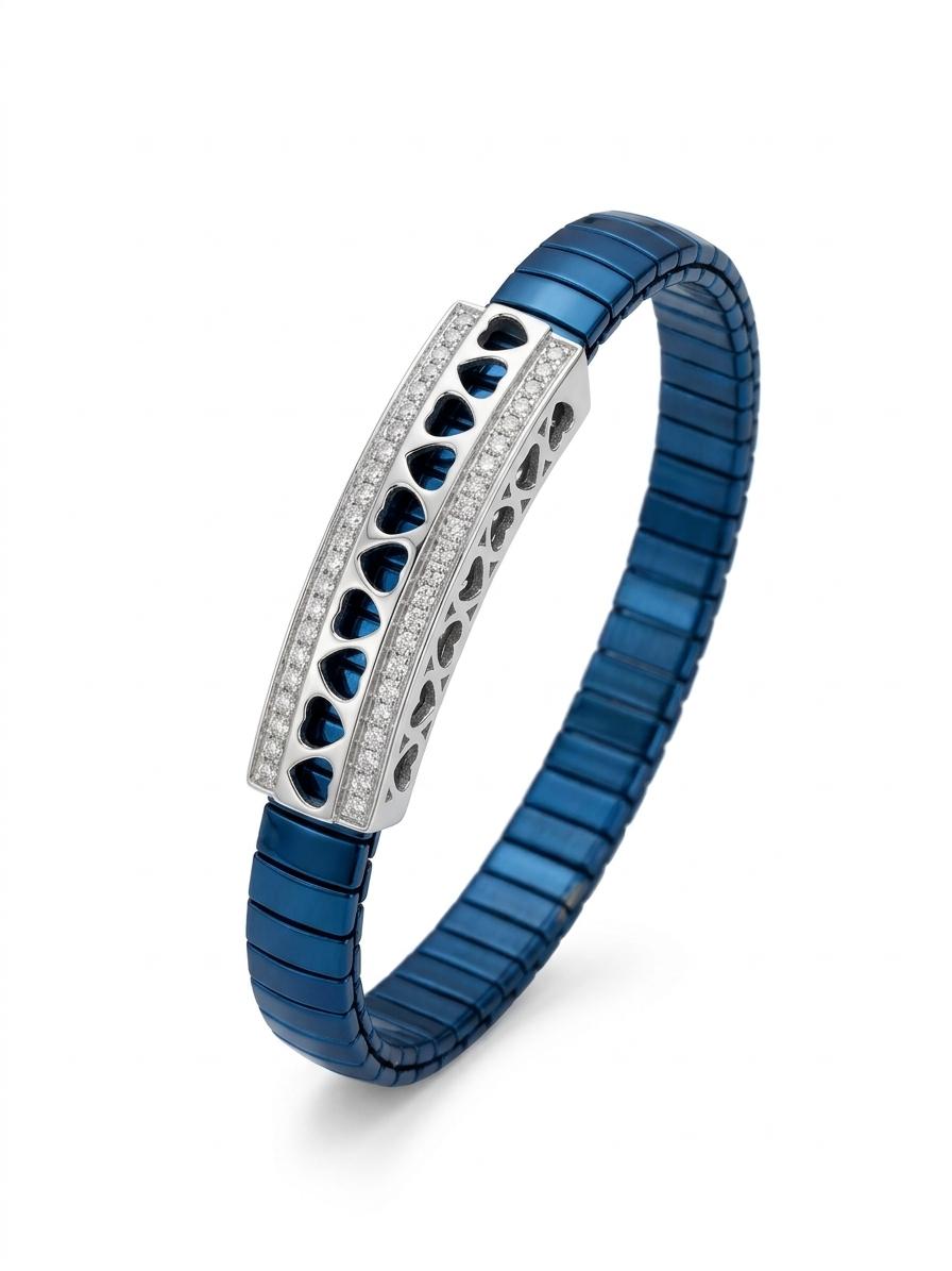 Zaviraa Eternal Hearts 925 Sterling Silver Bracelet with Royal Blue Stretch Band