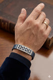 Zaviraa Royal Fleur-de-lis 925 Sterling Silver Checkered Bracelet with Blue Metallic Stretch Band
