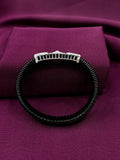 Zaviraa Urban Edge 925 Sterling Silver Iced-Out Bracelet with Black Stretch Band