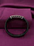 Zaviraa Eternal Om 925 Sterling Silver Iced-Out Geometric Bracelet with Black Stretch Band