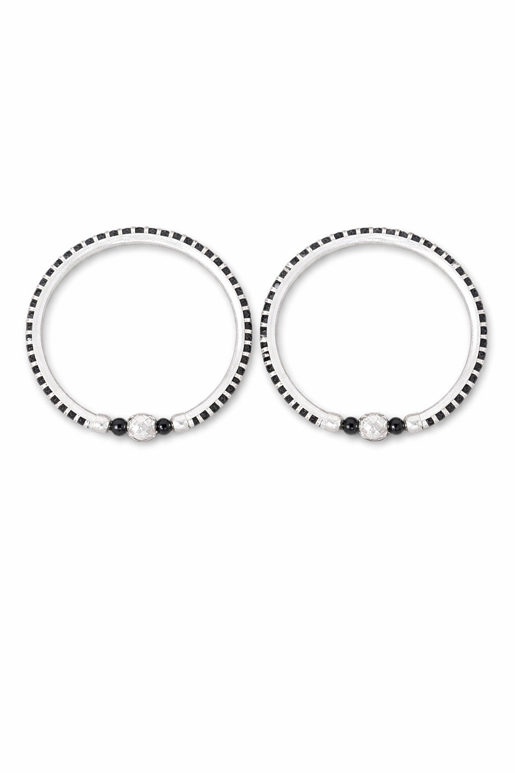 925 Sterling Silver Black Beads Kids Nazariya Bangles (Pair)
