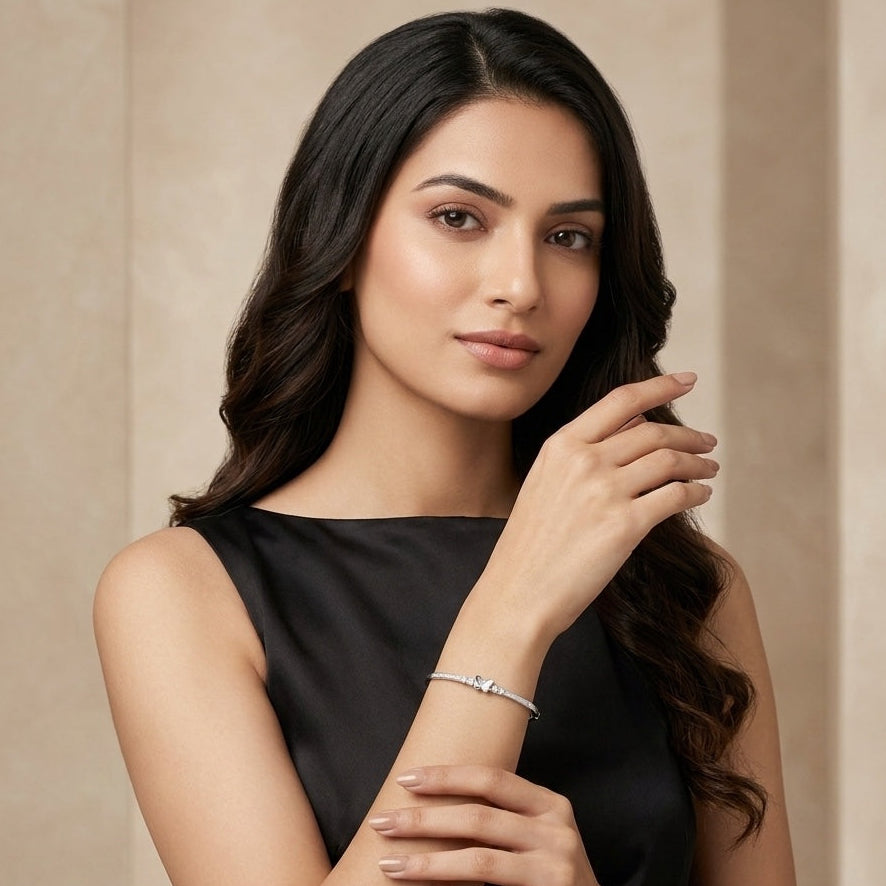 Sterling Silver Butterfly CZ Designer Bracelet Kada for Women