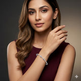 Sterling Silver Double Heart CZ Designer Bracelet Kada for Women