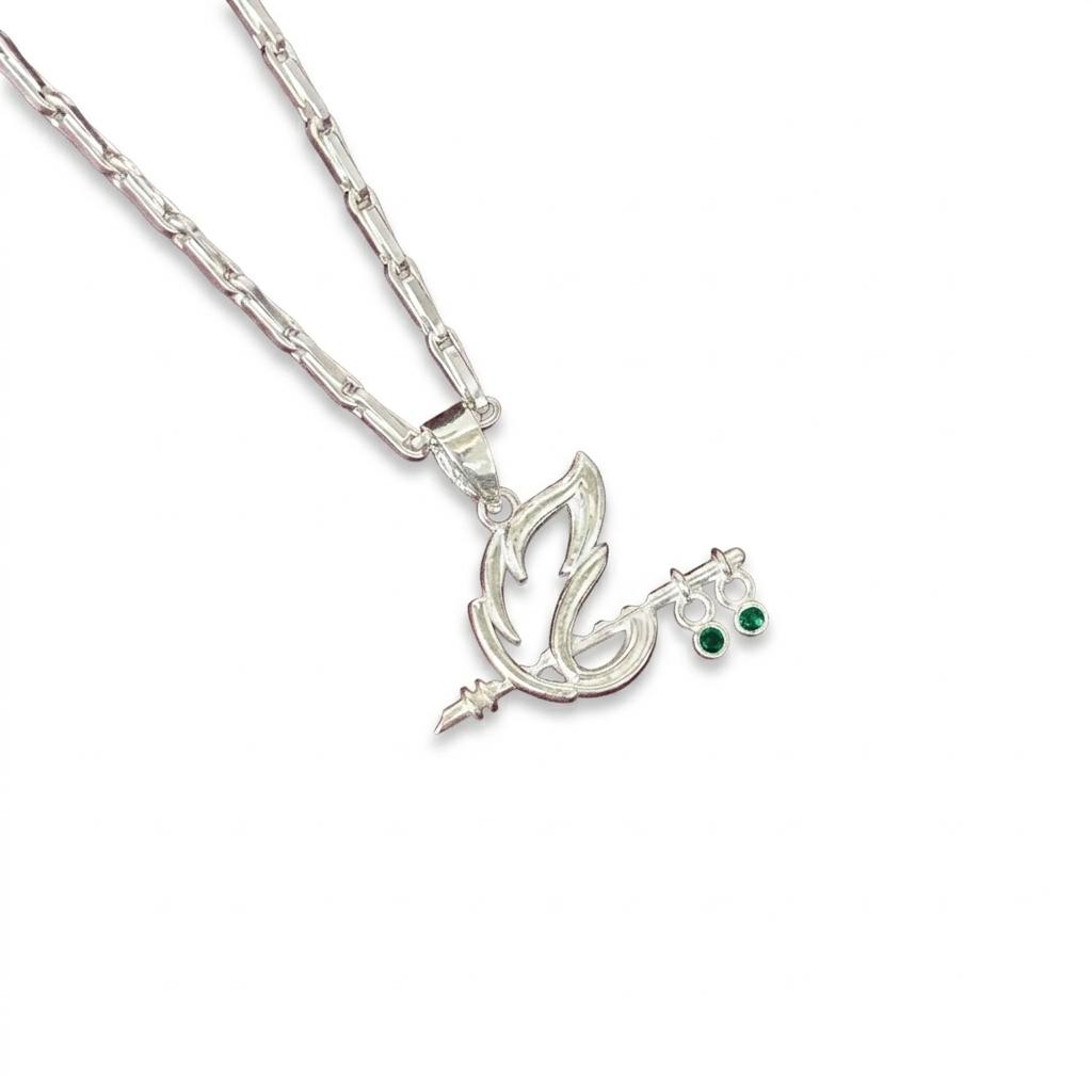 925 Sterling Silver Krishna Divine Flute Pendant Chain for Men | Peacock Feather Inspired Spiritual Necklace with Green CZ | BIS Hallmarked